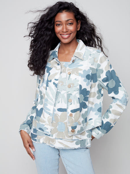 Floral denim sale jacket womens