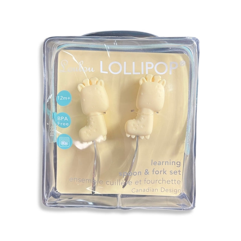 silicone handle learning spoon and fork set by lou lou lollipop in giraffe