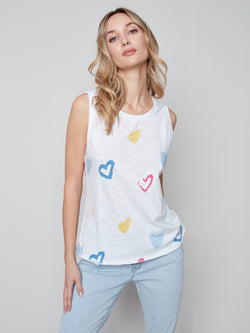 Sleeveless Cotton Knit Top- Hearts