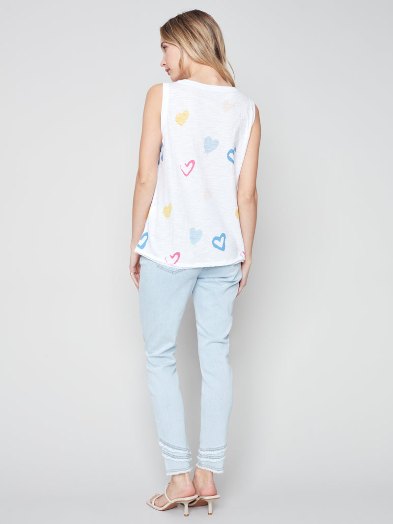 Sleeveless Cotton Knit Top- Hearts