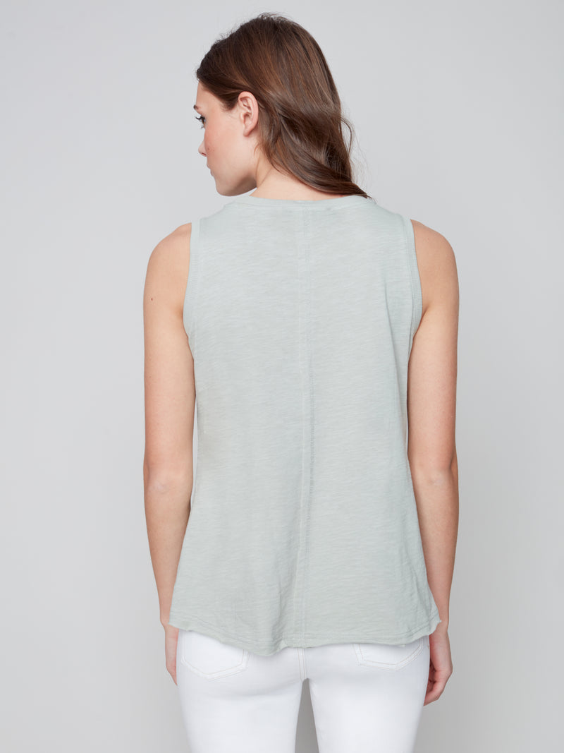 Sleeveless Cotton Knit Top- Celadon