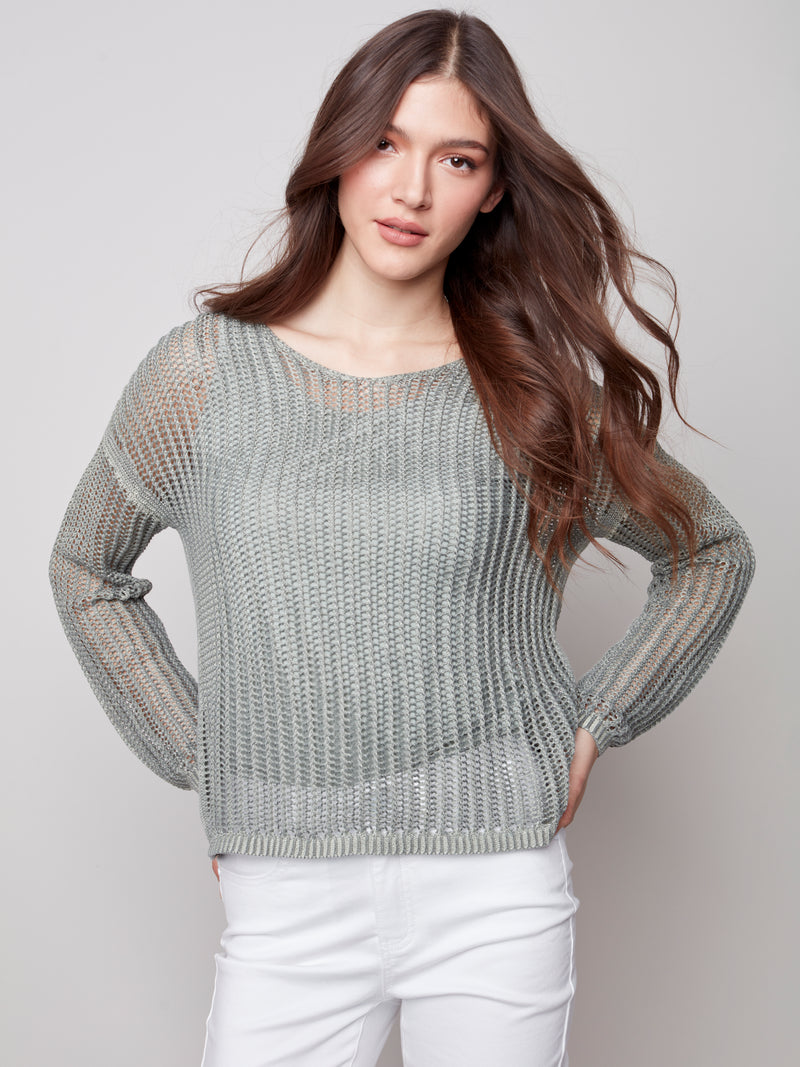 Fishnet Crochet Sweater- Celadon