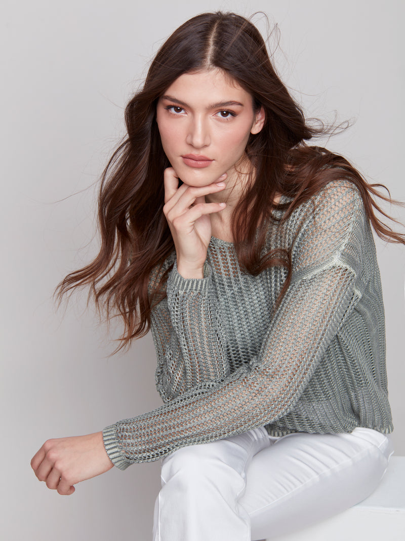 Fishnet Crochet Sweater- Celadon