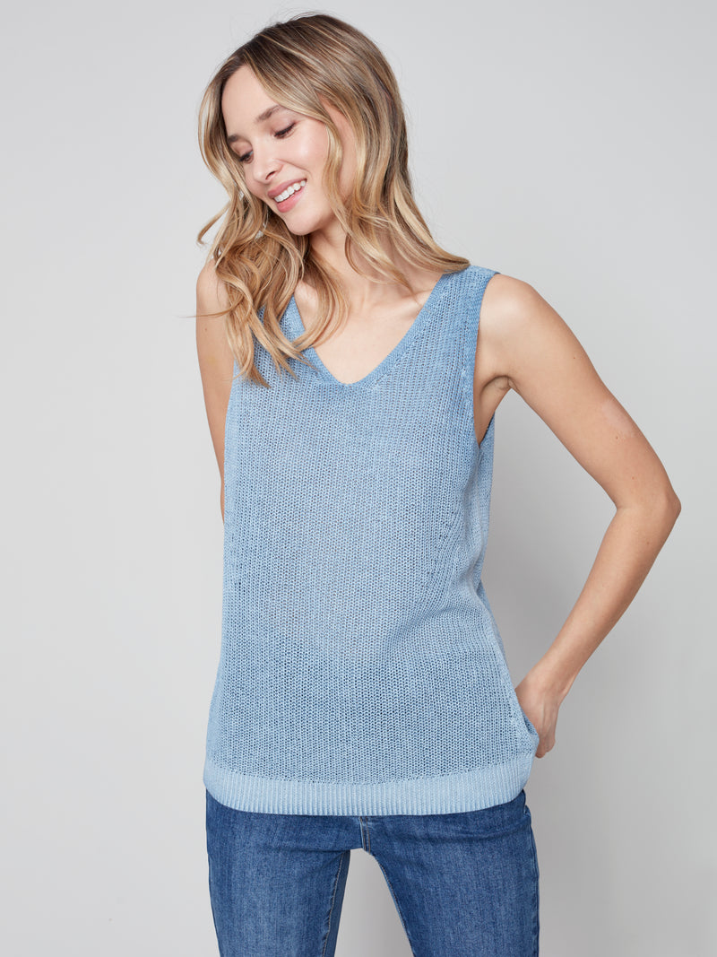 V Neck Knit Cami- Denim Blue