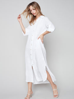 Long Duster Linen Dress- White