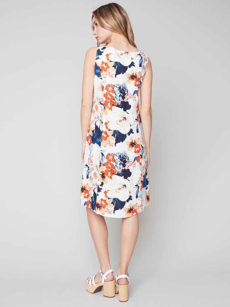 Linen Sleeveless A-line Dress- Saffron