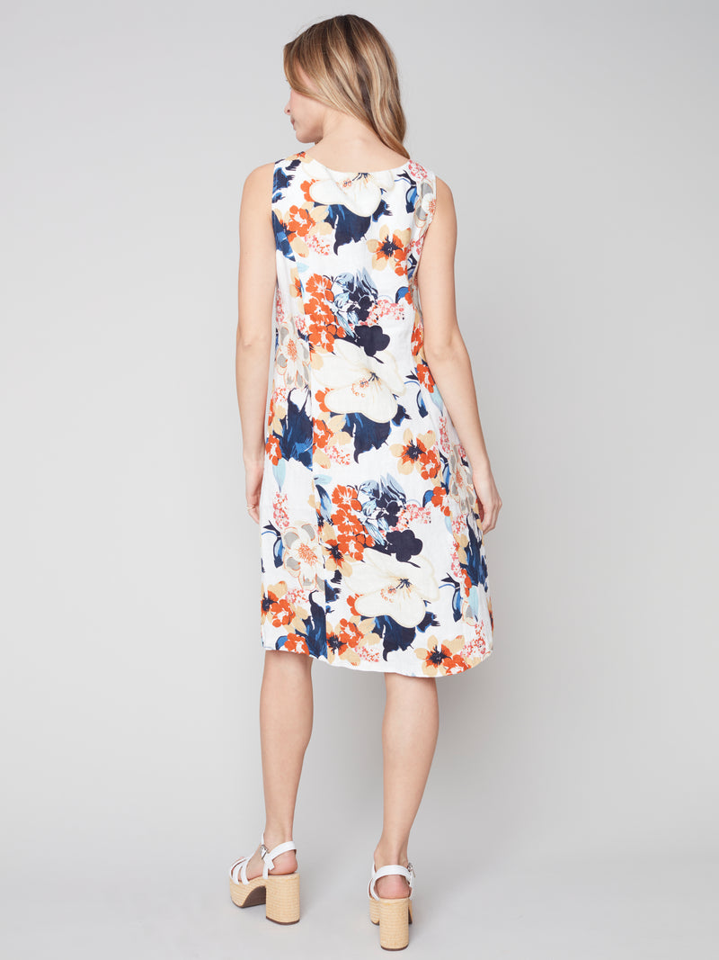 Linen Sleeveless A-line Dress- Saffron