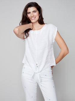 Front Tie Linen Top