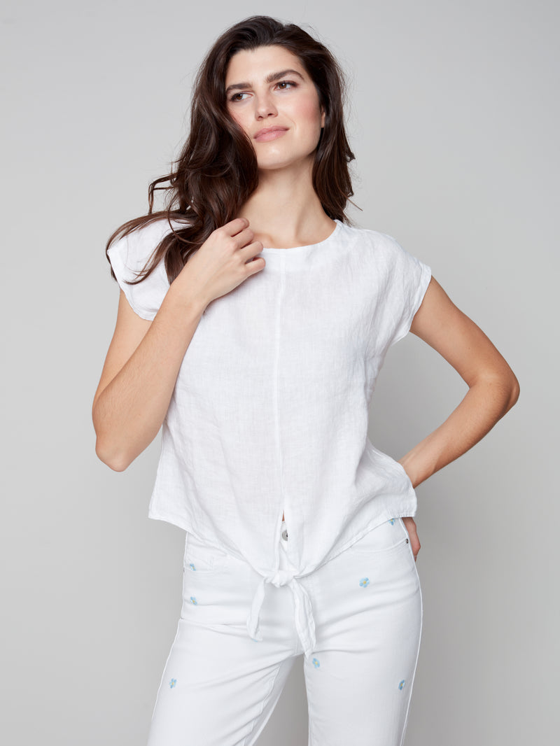 Front Tie Linen Top