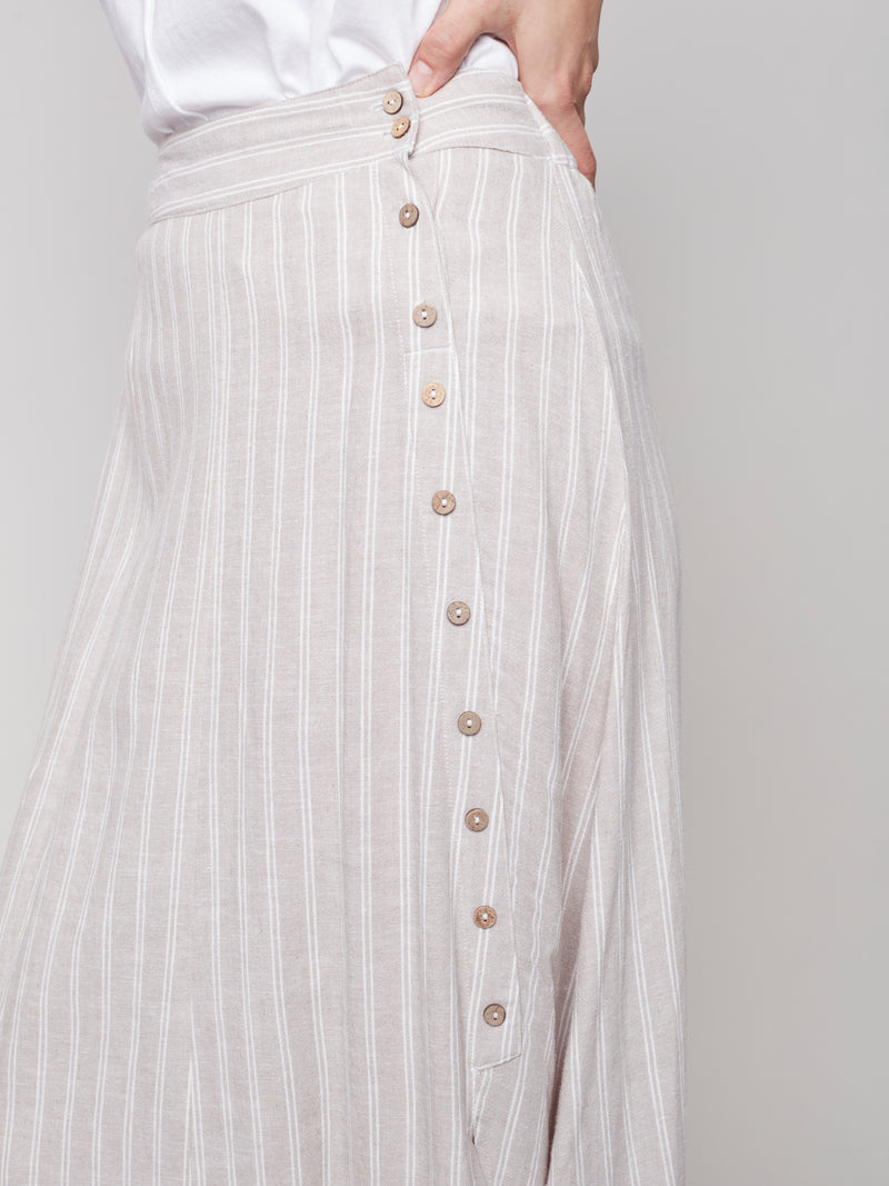 Long Linen Skirt Side Button- Natural