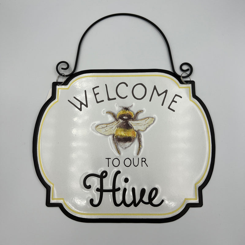 Decorative Tin Bee Sign- Welcome