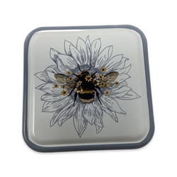 Decorative Bee Tin Plaque- Enamelled with Grey Border
