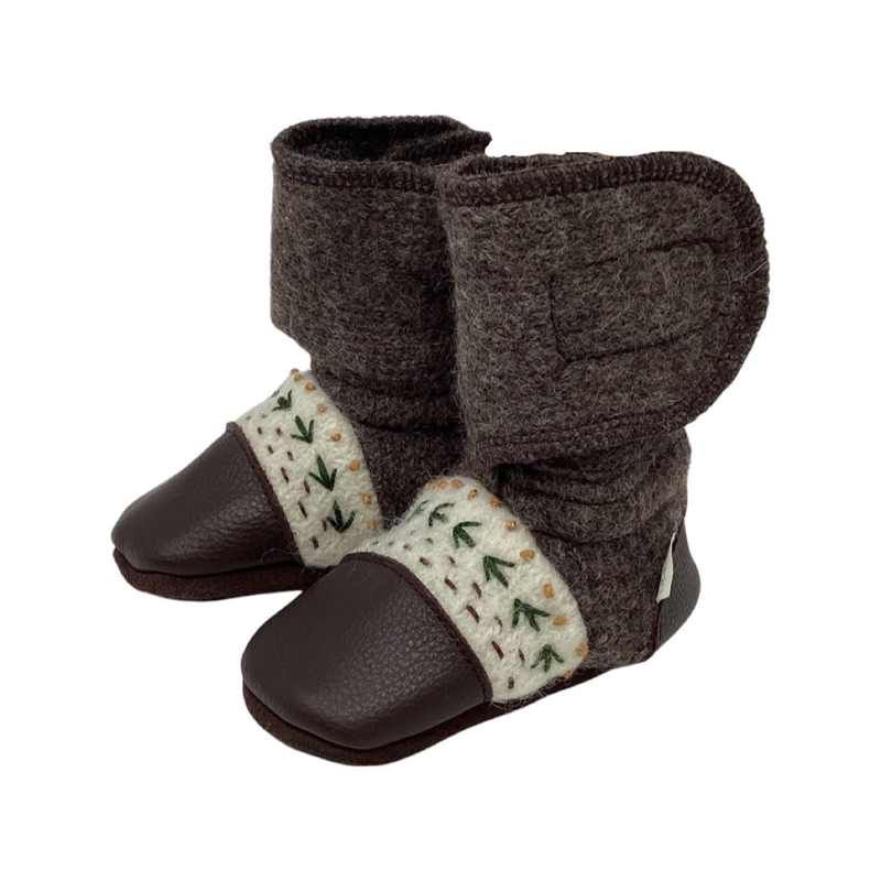 Nooks- Embroidered Wool Booties “Caribou”