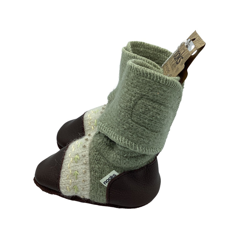 Nooks- Embroidered Wool Booties “Moss”