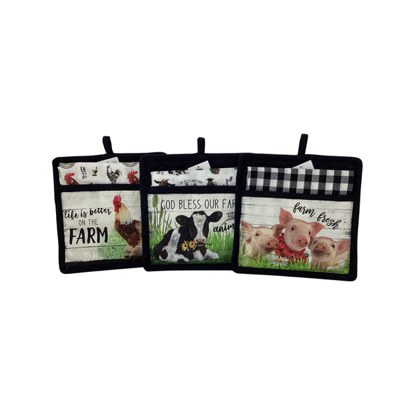 Pot holder & tea towel set- Farm Animals