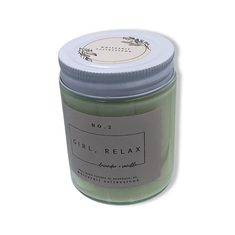lavender and vanilla 8 ounce soy candle in reusable jar by whitetail collections