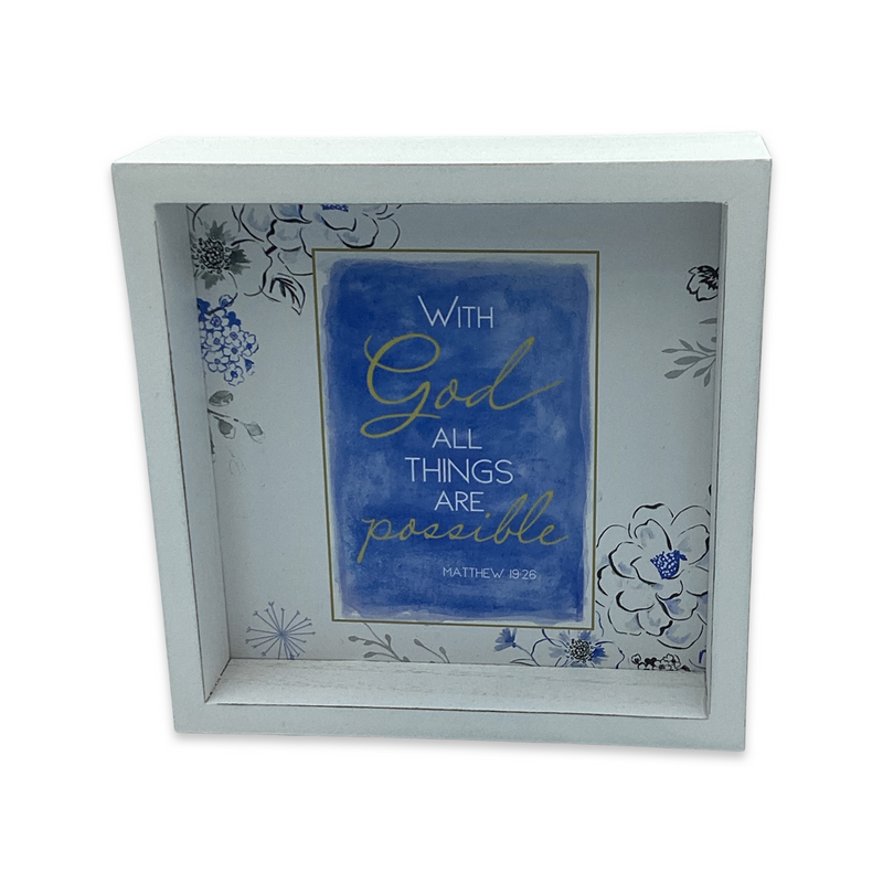 Blue and White Recessed square signs