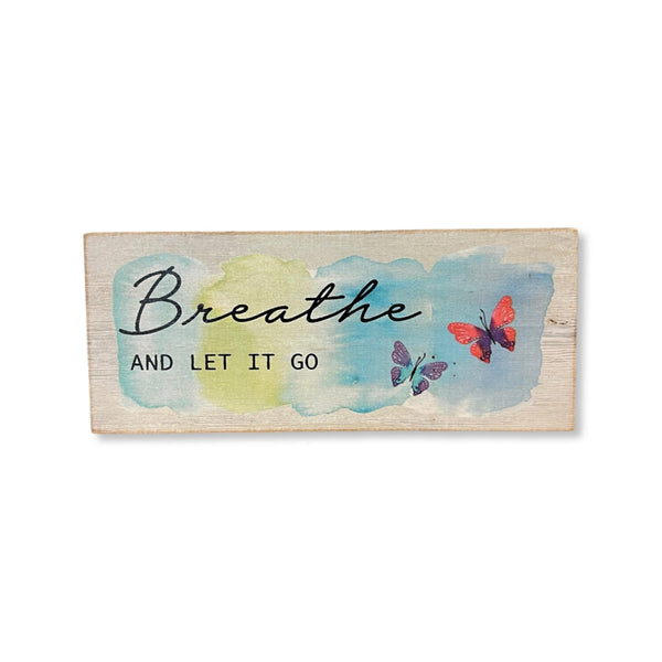 Inspirational Watercolour Rainbow Wood Block- Breathe