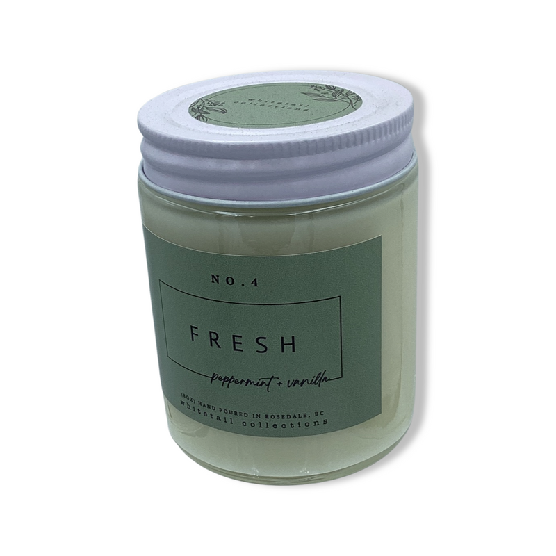 peppermint and vanilla 8 ounce soy candle in reusable jar by whitetail collections