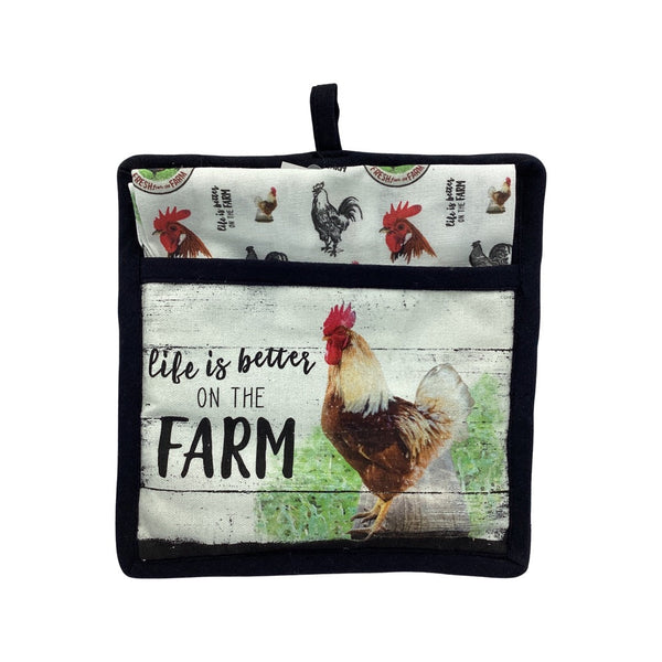 Pot holder & tea towel set- Farm Animals