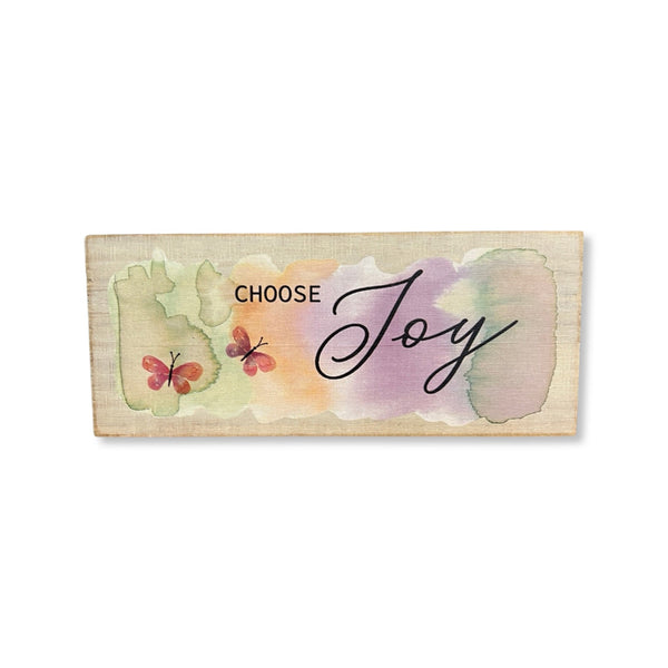 Inspirational Watercolour Rainbow Wood Block- Joy